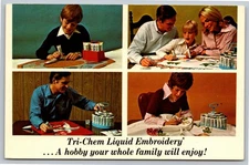 Vintage Tri-Chem Liquid Embroidery Family Hobby Advertising Postcard