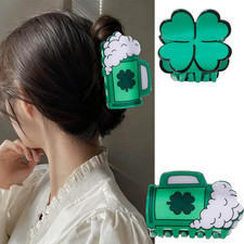 St. Patrick's Day Hair Claw Clips - Green Shamrock  Lucky Clover Set