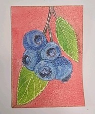 aceo original painting Blueberries 