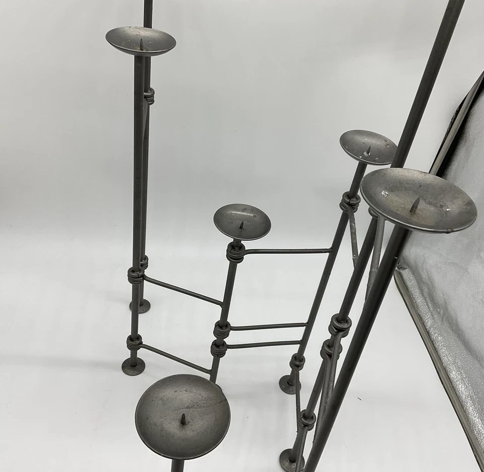 MCM Brutalist Style Metal Folding Candle Holder Articulated Candelabra Retro 27" - Image 3 of 4