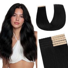 GOO GOO Tape in Hair Extensions, 1 Jet Black, 20inch 40g 10pcs, Mini Tape Cut to