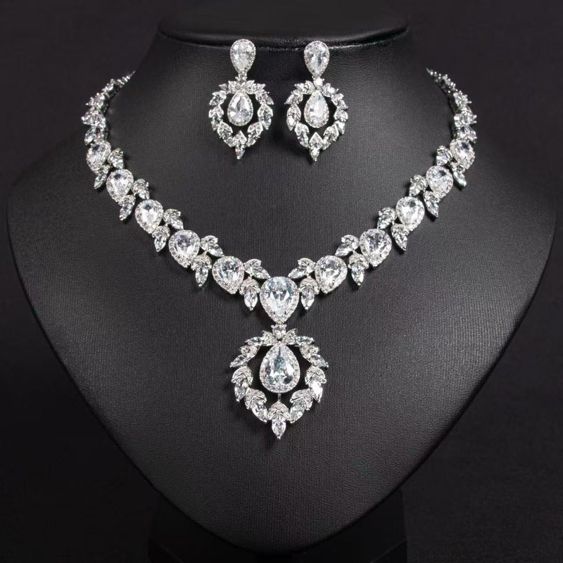 Wedding Bridal  CZ Jewelry Set Zirconia Necklace Earrings Set
