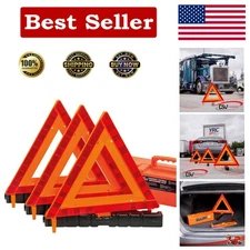 Compact Reflective Safety Triangle Set - Heavy Duty with Easy Setup & Carry Case