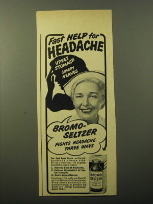 1949 Bromo-Seltzer Medicine Advertisement - fast help for headache