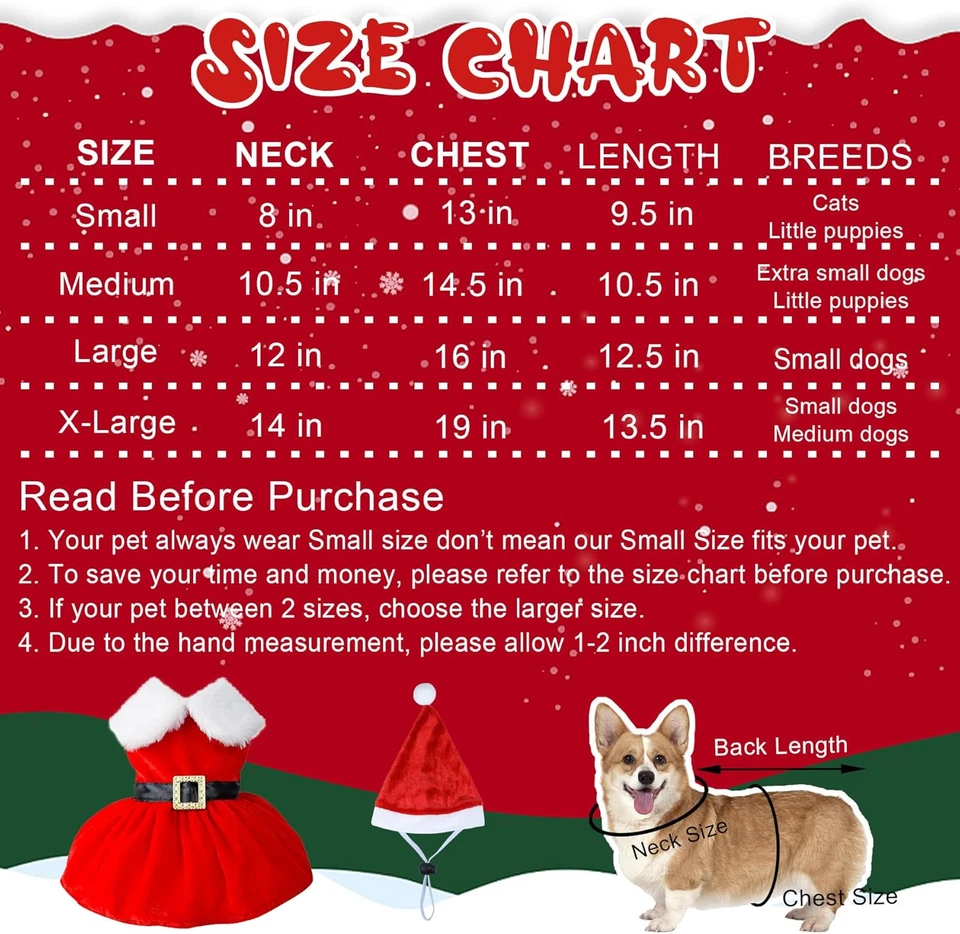 Cat Kitten Christmas Outfit Cat Christmas Dress Santa Costume Clothes Dog Holida - Image 3 of 4