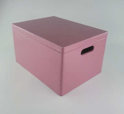 HOLZ GROSSE BOX, SPIELZEUGBOX, 40 CM LANG, MIT GRIFF IN ROSA FARBE