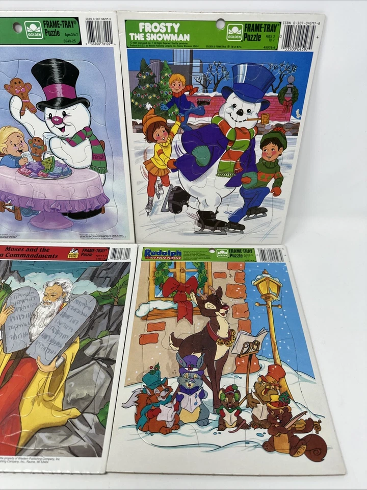 LOT OF 4 VINTAGE CHILDRENS GOLDEN FRAME TRAY PUZZLE EXCELLENT Christmas, Moses - Image 3 of 3