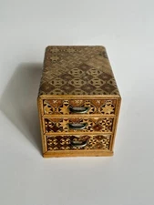 Rare Antique Japanese Marquetry Inlay Miniature Chest of Drawers Jewelry Box