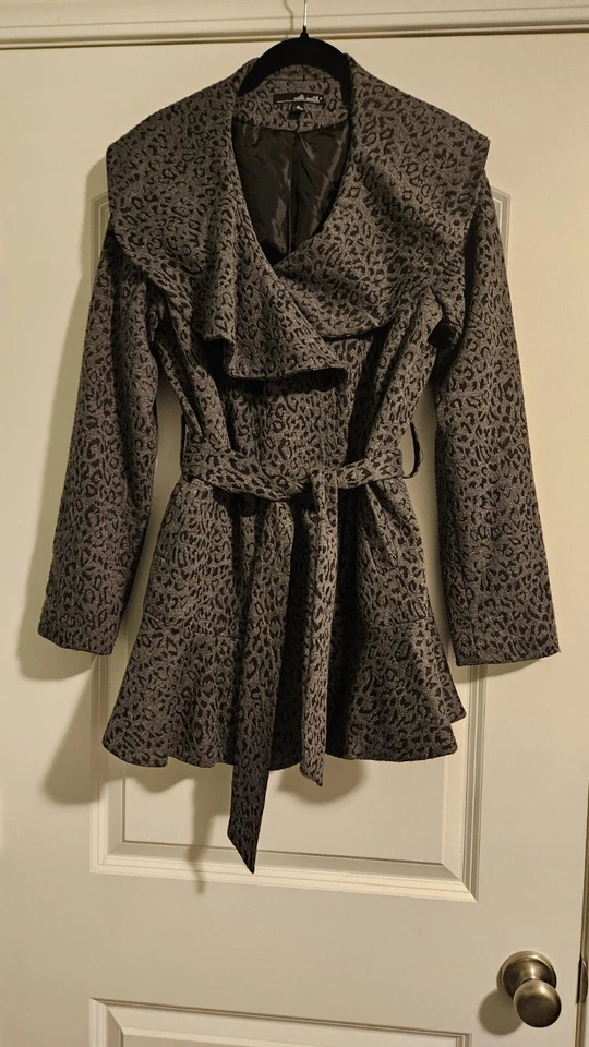 Willi Smith 豹纹外套女式 S 码黑色灰色夹克腰带衬里 — 第 2/4 张图片