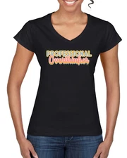 Professional Over Thinker Blue Pink Yellow Groovy Letters Women VNeck Tee