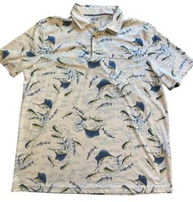 mens IZOD SALTWATER "Blue Marlin" Polo Shirt Size Large Pocket Logo Stretch
