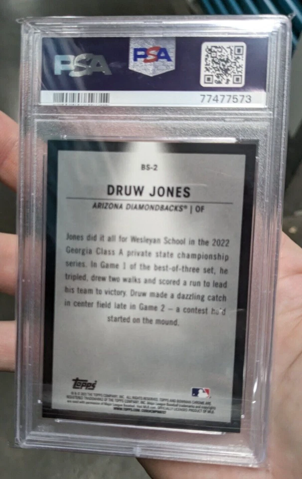 2023 Bowman Chrome Spotlights DRUW JONES Aqua Refractor PSA 10 #'d /125 Gem Mint - Image 2 of 2