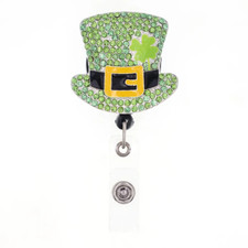 5/10PCS St. Patrick's Day Hat with Clover Badge Reel for Nurse Badge Holder