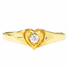 Children's 14k Yellow Gold Baby Heart Cubic Zirconia Baby Ring Kids Size 3.5