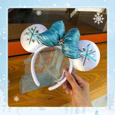 Disney Parks Ears Crystal Elsa Snowflake Blue Minnie Mouse Ears Headband 2022