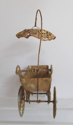 Vintage Small Doll Accessory Gilt Soft Metal Buggy or Pram Germany 1920s - Picture 4 of 10