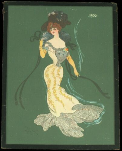 ANTIQUE 1900 ILLUSTRATION ART FLAPPER SIGNED HYO MAYER BEAUTIFUL VICTORIAN LADY - Picture 2 of 4