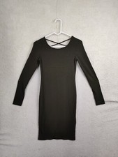 Forever 21 Women Dress Small Green Rayon Blend Long Sleeve Strappy Back Mini