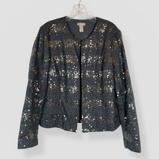 Chico's Size 1/Medium Silver/Gold Sequined Jacket Gray Hook Eye Clasp Party