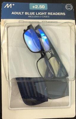Marilee Adult Blue Light Readers 2 Pack with 2 Cases 2.50+ Open Box Item