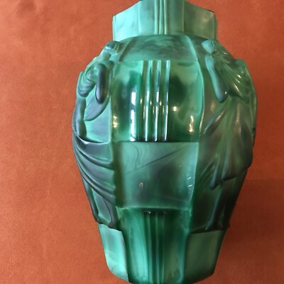 SELTENE CURT SCHLEVOGT 1930er ART DECO MALACHIT KUNSTGLAS ''INGRID'' VASE ATEMBERAUBEND!