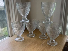 Set of 6 Pasabahce Fruit Embossed Heavy Pressed Glass Water Goblets - Turkey