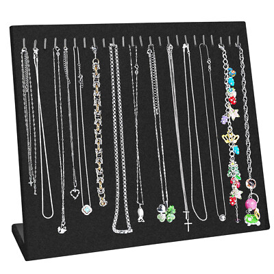 Velvet Necklace Display Stand Holder, Jewelry Chain Tray Pad Showcase Organizer