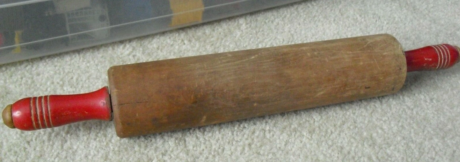 Antique Red Wood Handle Wooden Rolling Pain 17" Long