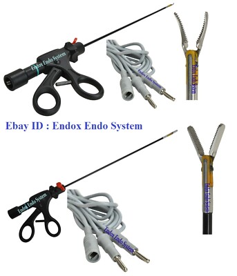 Laparoscopy 5mm Robi Bipolar Forceps Bipolar Marryland Rotatable 2 Cable 4Pc