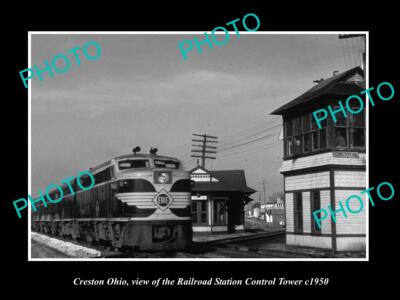 OLD POSTCARD SIZE PHOTO OF CRESTON OHIO THE RAILROAD STATION TOWER c1950