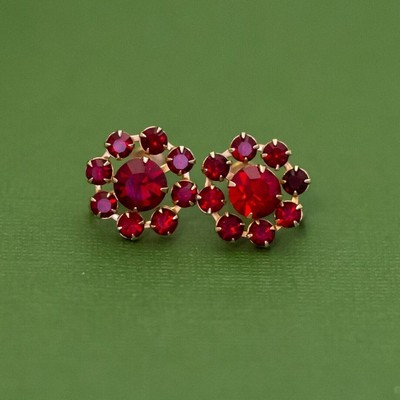 Vintage Art Deco Ruby Red Gemstones Abstract Screwback Earrings by Weiss K40