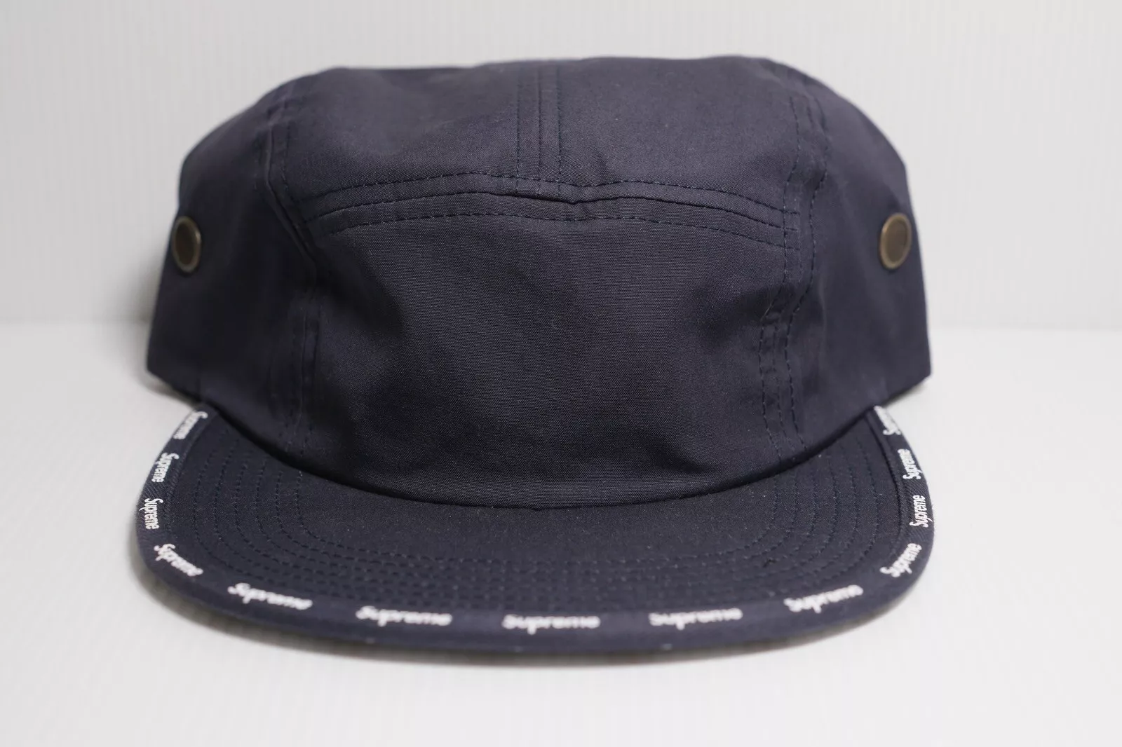 SUPREME FW15 VISIÈRE CASQUETTE DE CAMP CASQUETTE BOÎTE MARINE LOGO DEADSTOCK DUNK NEUF