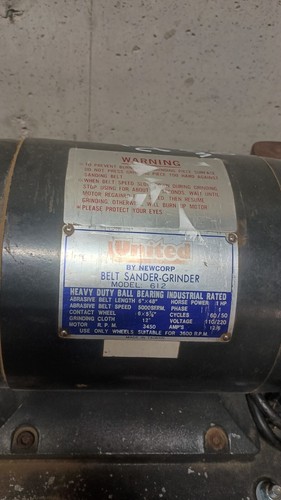 Vintage United by Newcorp 1 HP 115/ 230 Volt #612 Bench Belt Grinder Sander - Picture 2 of 15