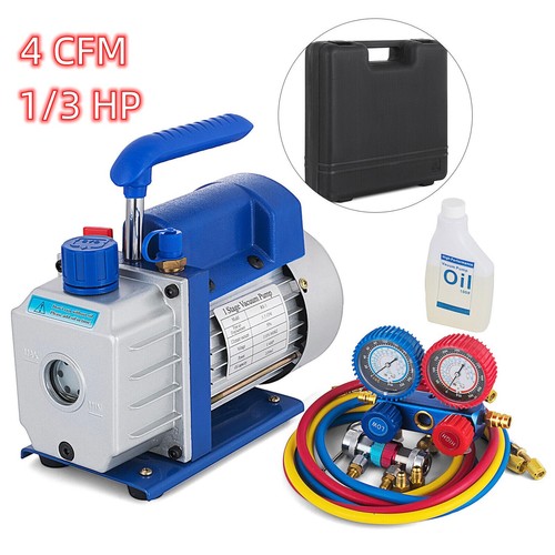 Combo 4 CFM 1/3HP Air Vacuum Pump HVAC + R134A Kit AC A/C Manifold