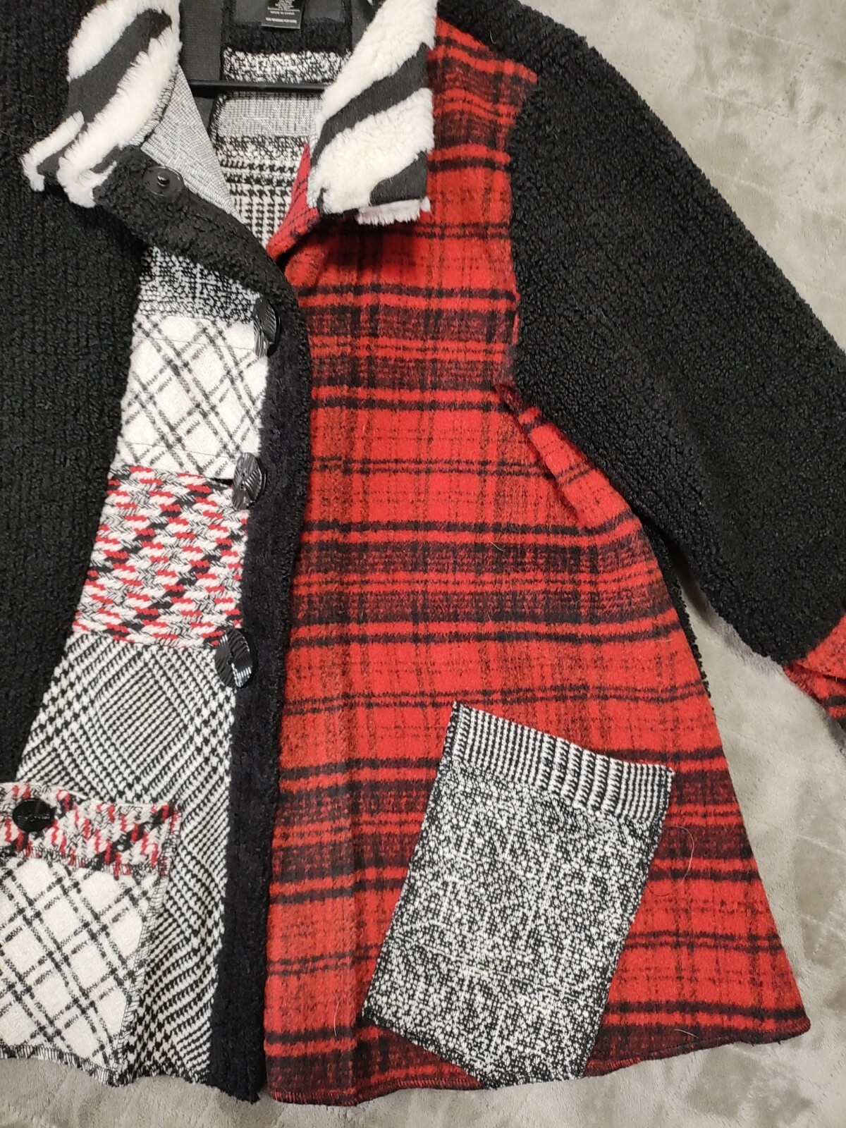 Ali Miles Patchwork Button Sweater Jacket Wool Bl… - image 5