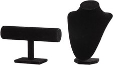 Juvale 2-Piece Black Velvet Jewelry Display Set, T-Bar Stand and