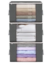 90L Large Storage Bags, 3 Pack Clothes Storage Bins Foldable Closet Organizers.