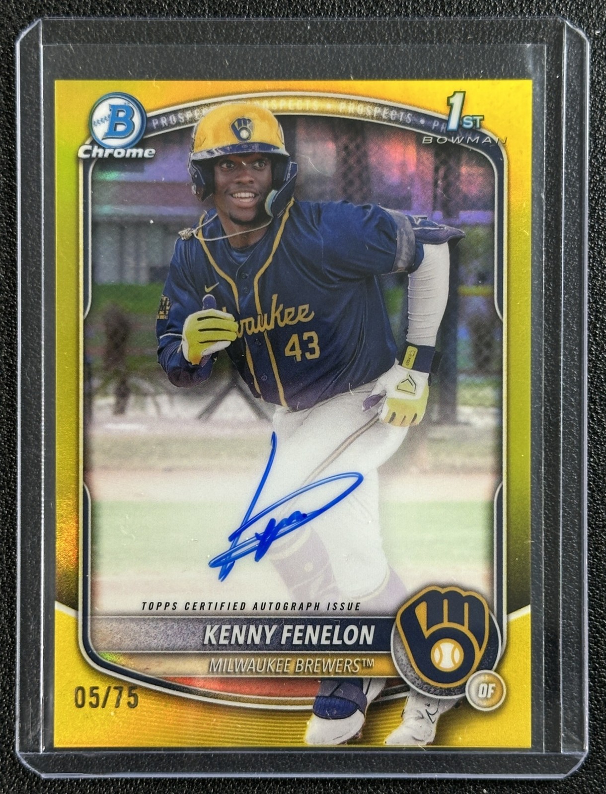 KENNY FENELON 2025 BOWMAN CHROME #CPA-KF AUTO YELLOW REFRACTOR 1ST PROSPECT 5/75