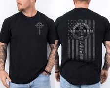 Faith Over Fear Shirt Christian American Flag Christ Cross Faith Gift 2 Sided