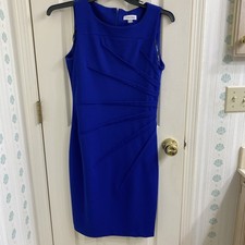 Calvin Klein Women's Sleeveless Sheath Dress Size 8 Stretch Solid Blue Back Zip