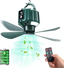 DUKUSEEK Portable Ceiling Fans with Remote Control, Power Bank, USB Green