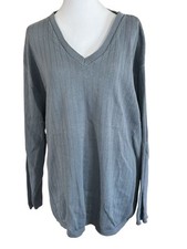 CP Shades Green/Gray V-Neck Loose Knit Sweater Cotton Sz L