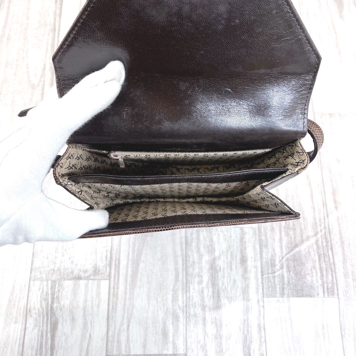 Yves Saint Laurent Lizard Shoulder Bag Brown Vintage Used From