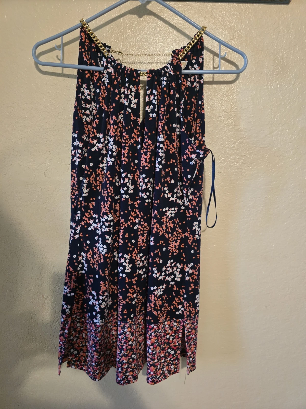 Abito a tubino smanicato Michael Kors blu navy e rosa floreale. Taglia XS