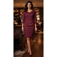 Miusol Womens Burgundy Shimmer Scalloped Sweetheart Sheath Dress M54389B L