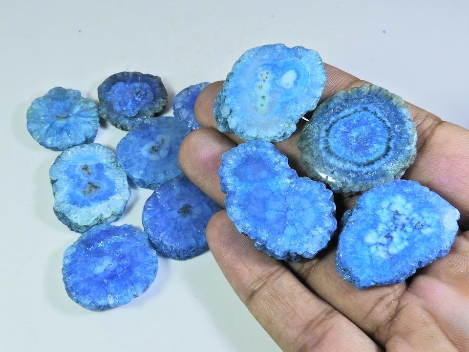 480Cts. Lote de 12 piezas de piedras preciosas sueltas cabujón con forma de mezcla de ágata druzy solar teñida C398 Foto 3 de 4