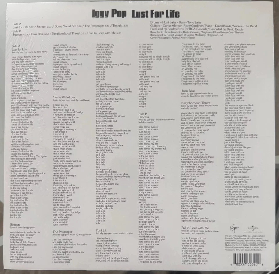 IGGY POP LUST FOR LIFE LP Remastered 180g vinyl - Photo 2/2