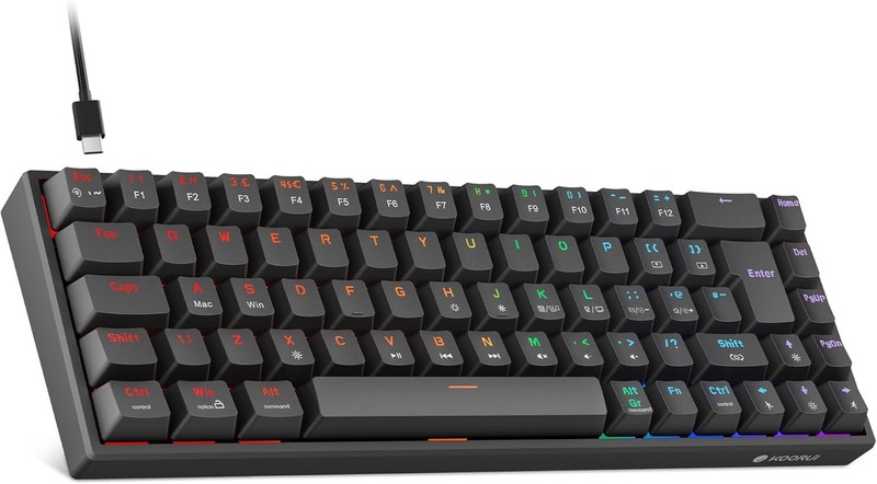 KOORUI 60% Mechanical Gaming Keyboard, Mixed Colors LED Backlit Ultra-Compact 69