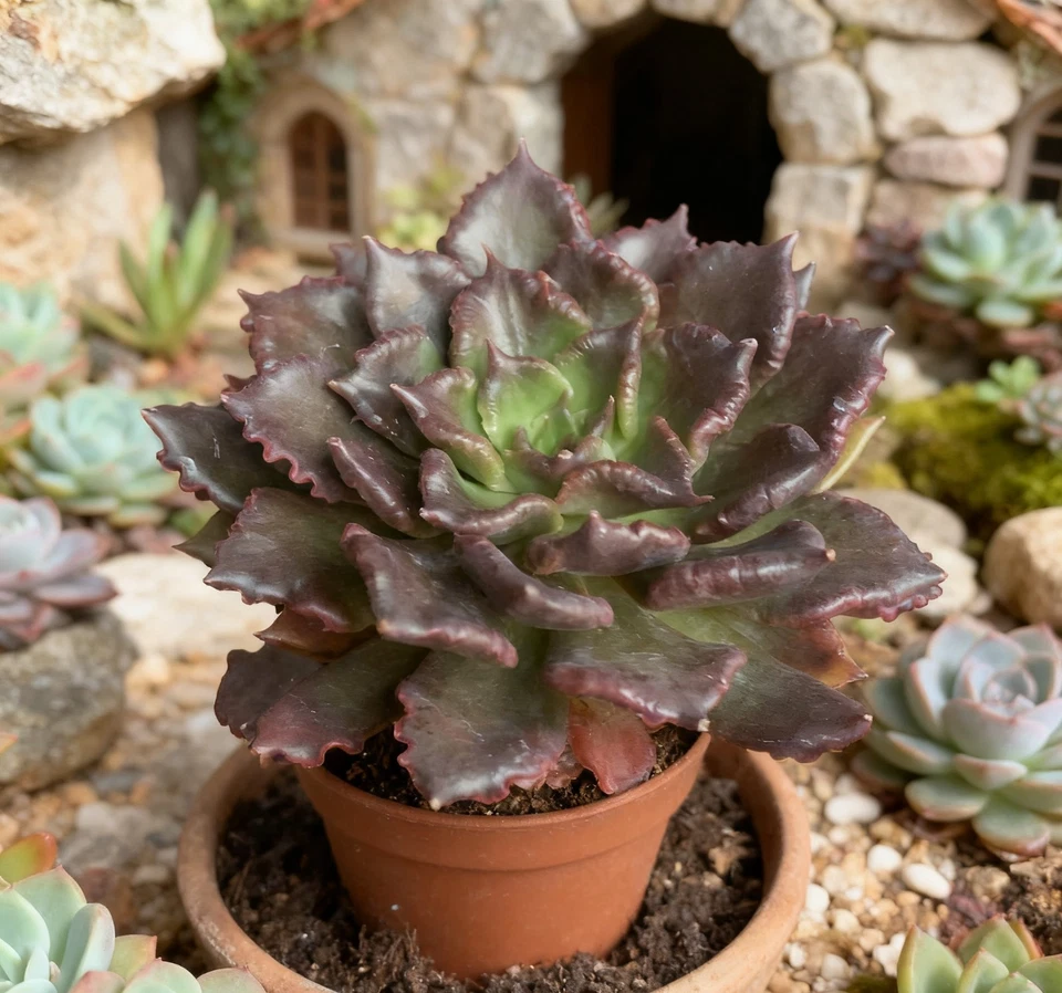 Echeveria 'Rosa de Medianoche' - Púrpura Oscuro Volantes Suculenta Fácil Cuidado Raíz Desnuda Foto 3 de 4