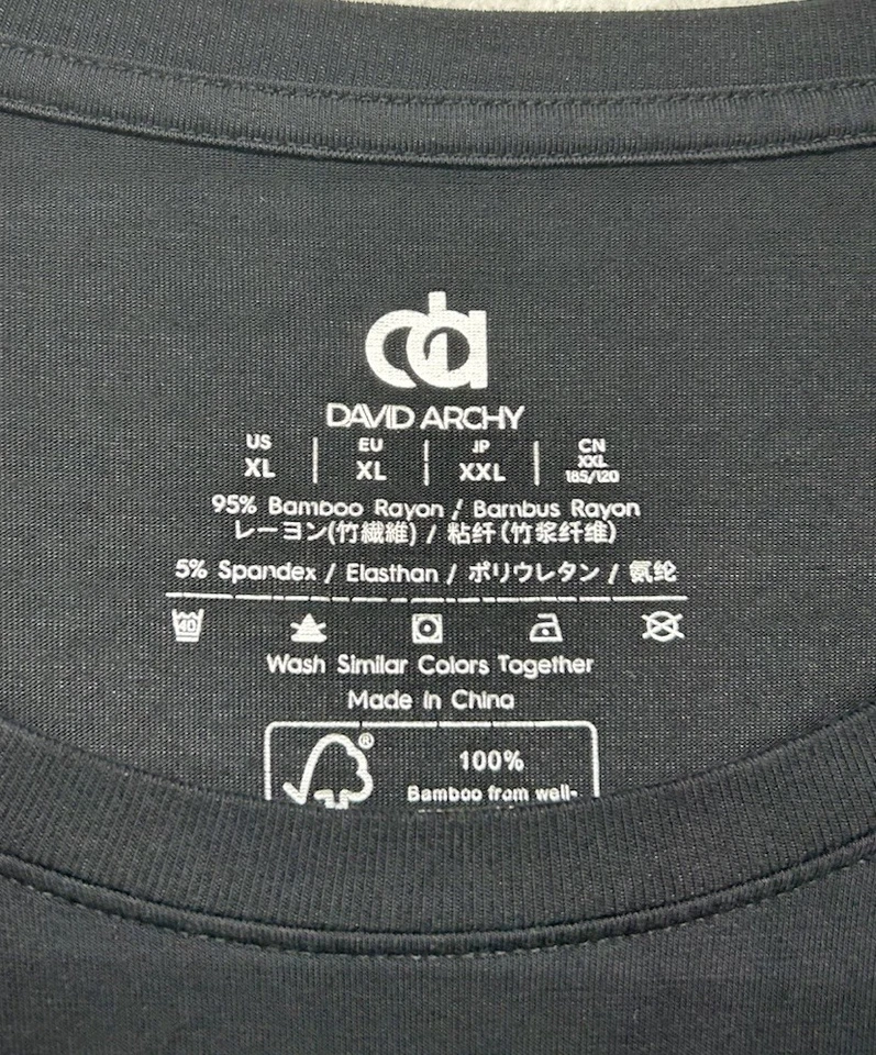 David Archy Mens Size XL Black Short Sleeve Bamboo Blend T Shirt (K7) Foto 3 de 4